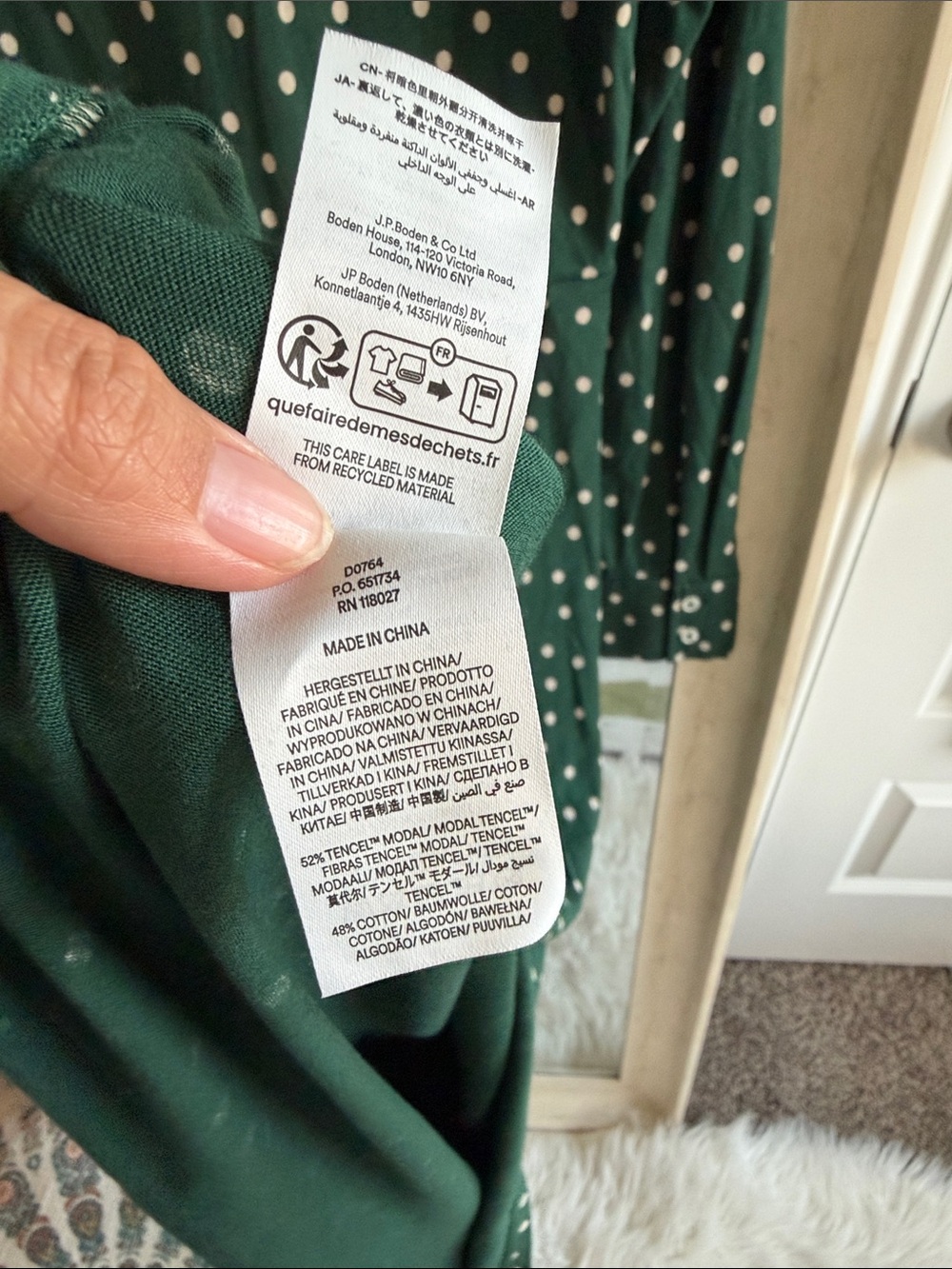 Boden Green Laura Polka Dot Long Sleeve Jersey Midi Dress - Picture 7 of 7
